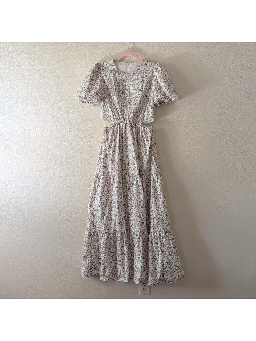 Floral Maxi Dress Cutouts Tiered WAYF Cottagecore Garden Whimsy XS